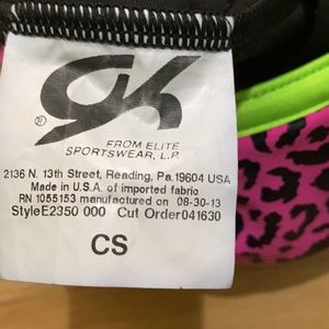 Girls’ one piece leotard with shorts.